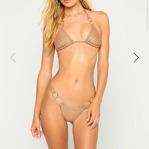 BEACH BUNNY Nadia Triangle Top Size Small Nude Glitter with Gold Hardware